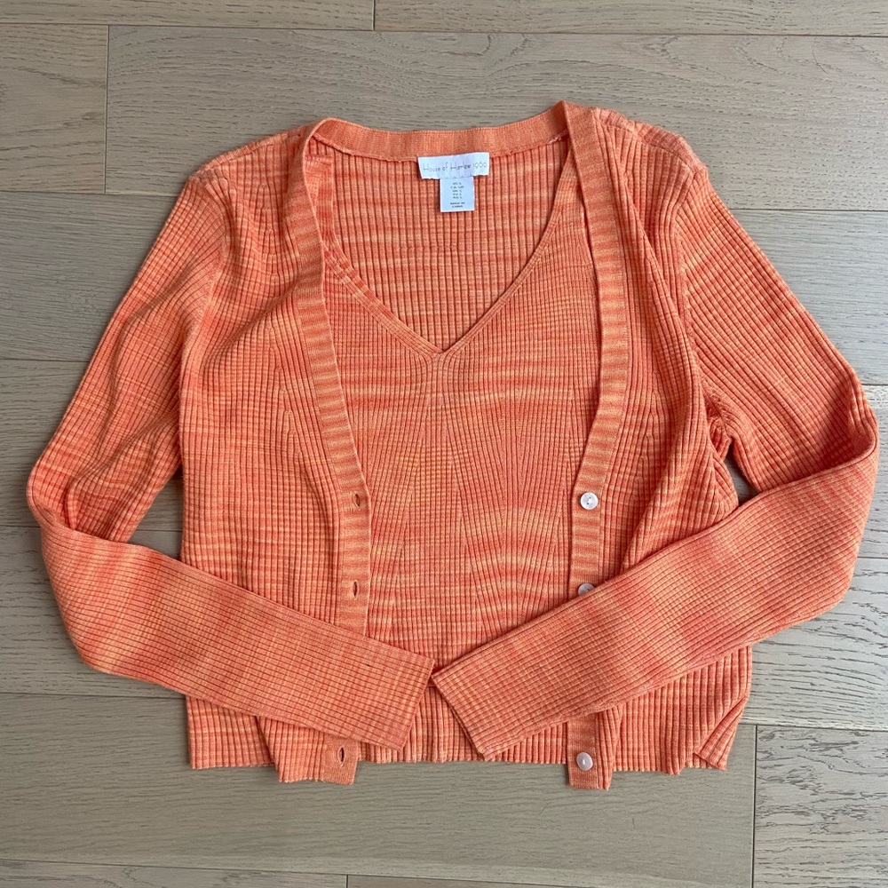 House of Harlow 1960 Orange Ribbed Cardigan & Crop Tank Set